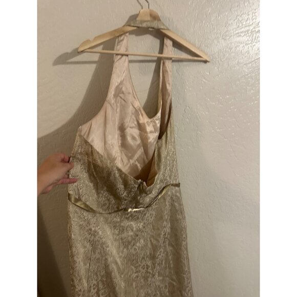 David’s Bridal Champagne & Gold V Neck Halter  Bridesmaid Dress - Picture 7 of 12